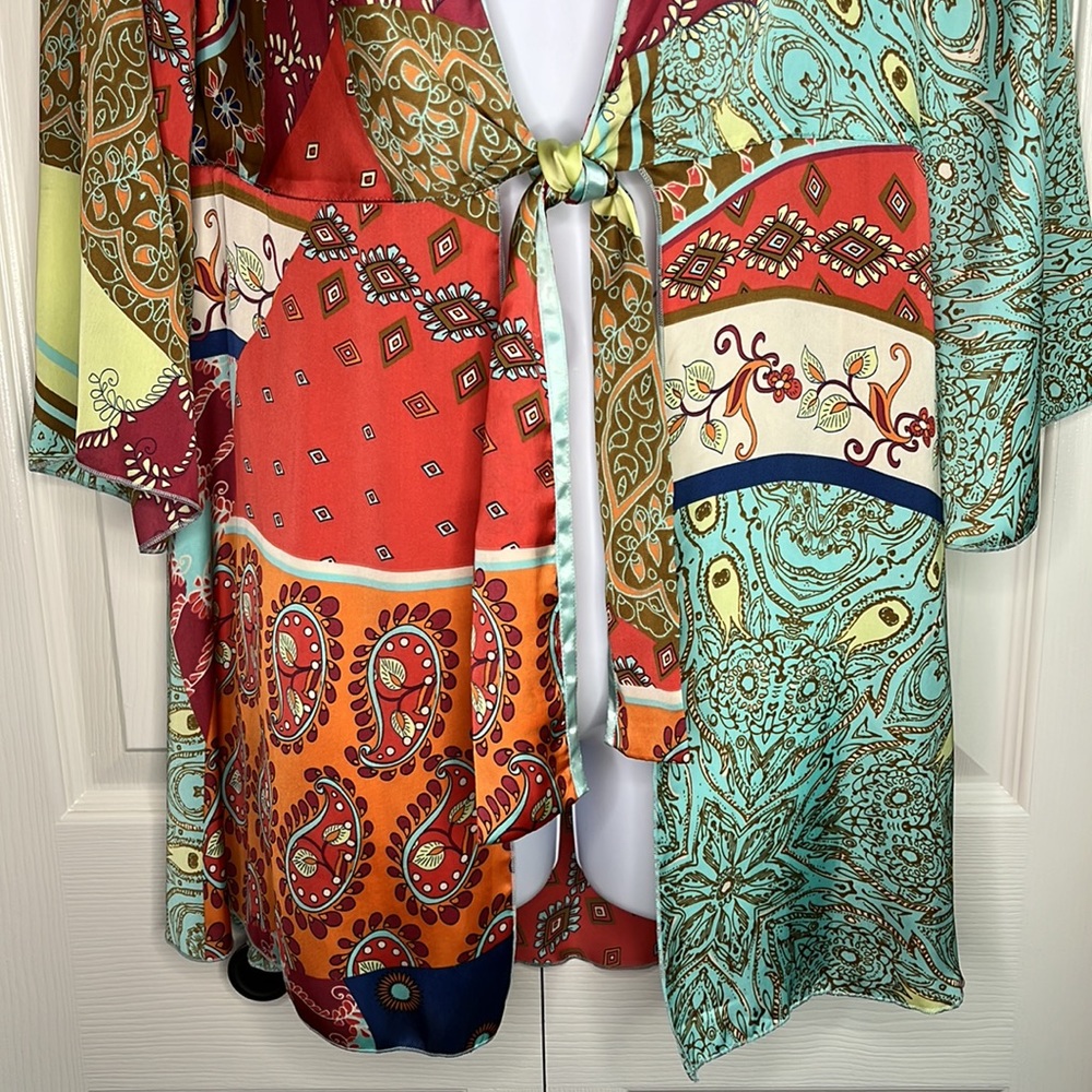 CAbi Patchwork Tunic Multicolor Kimono Jacket Tie… - image 4